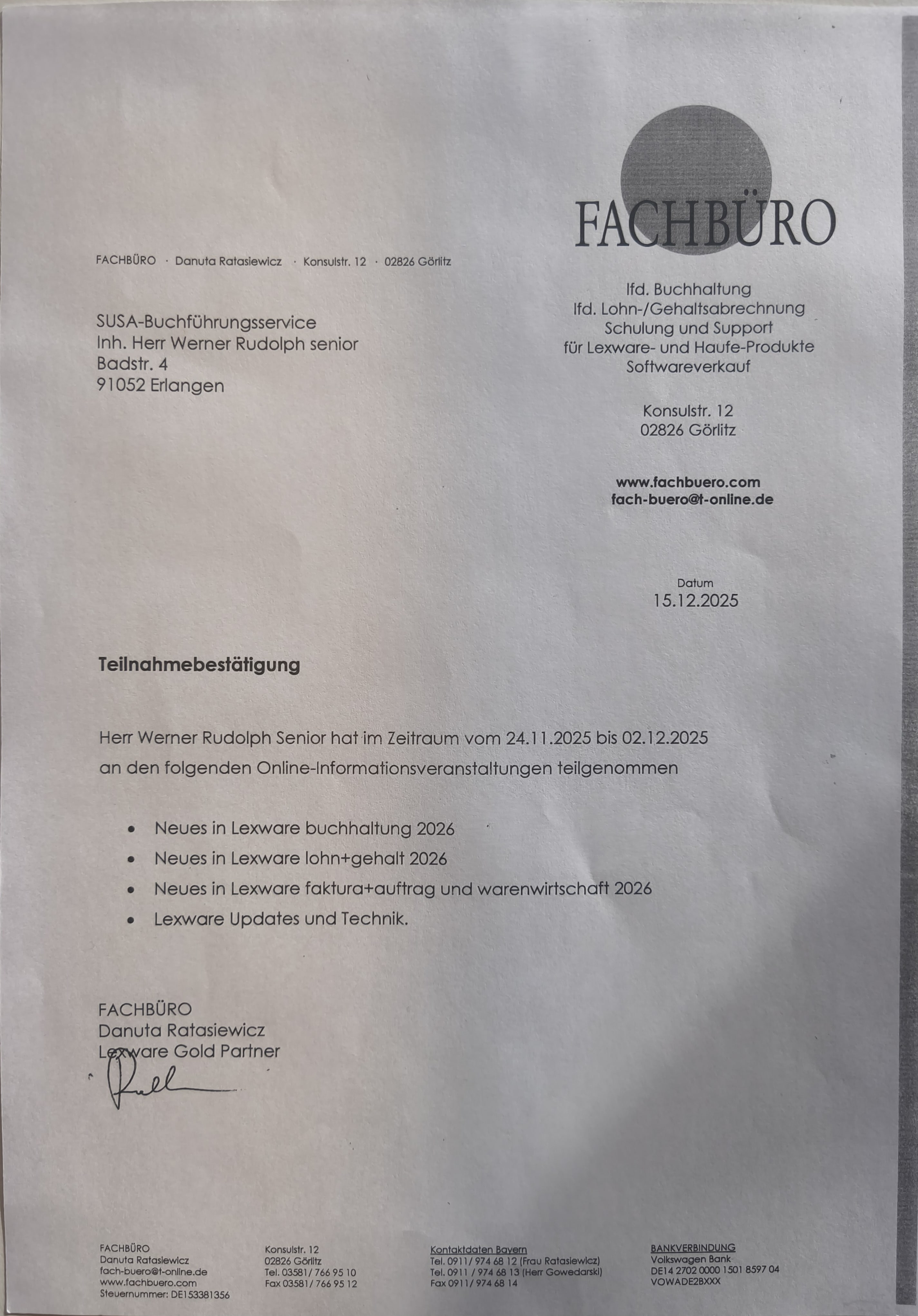 Teilnahmebescheinigung Informationsveranstaltungen 2025