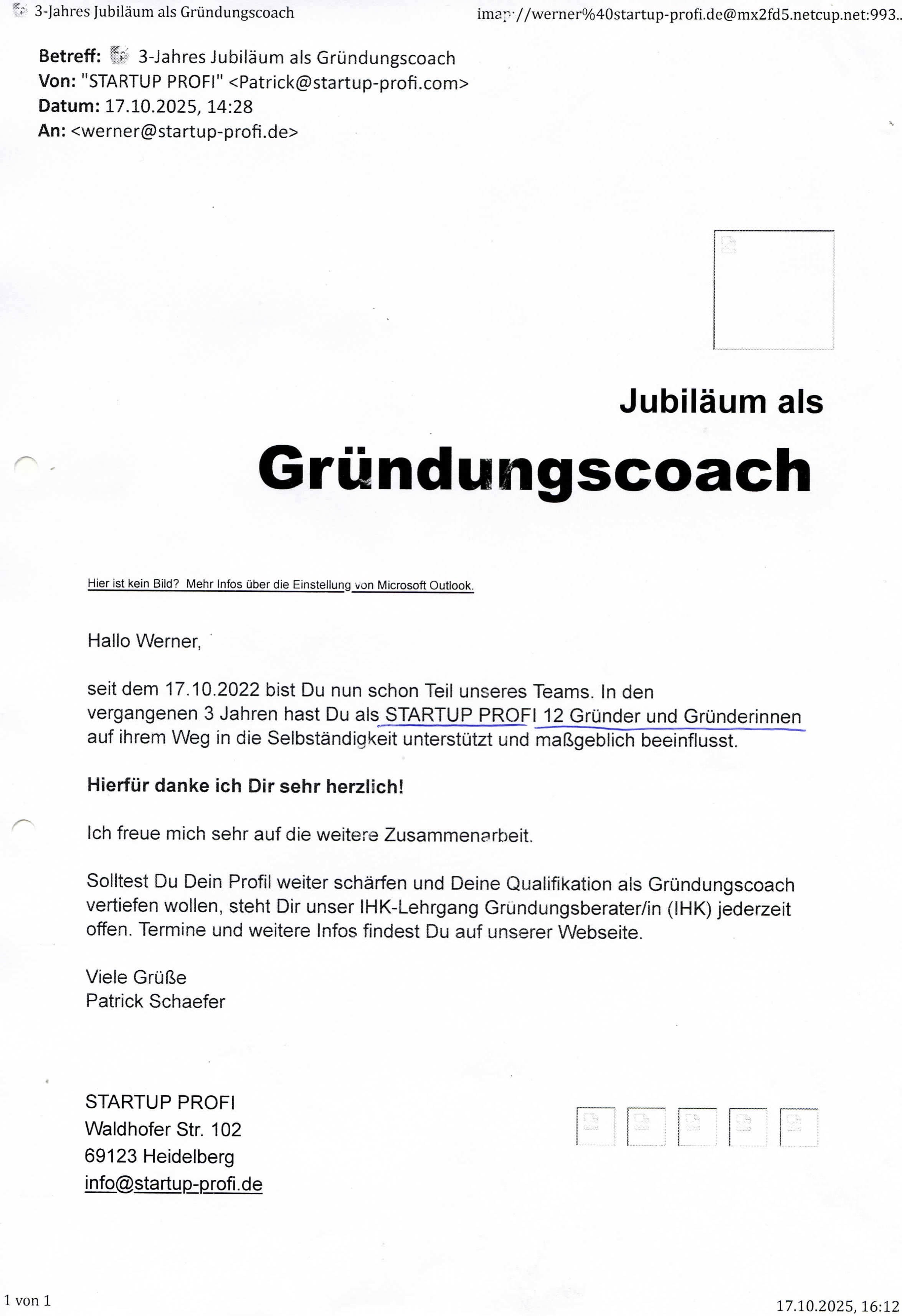 Jubiläum Gründungscoach
