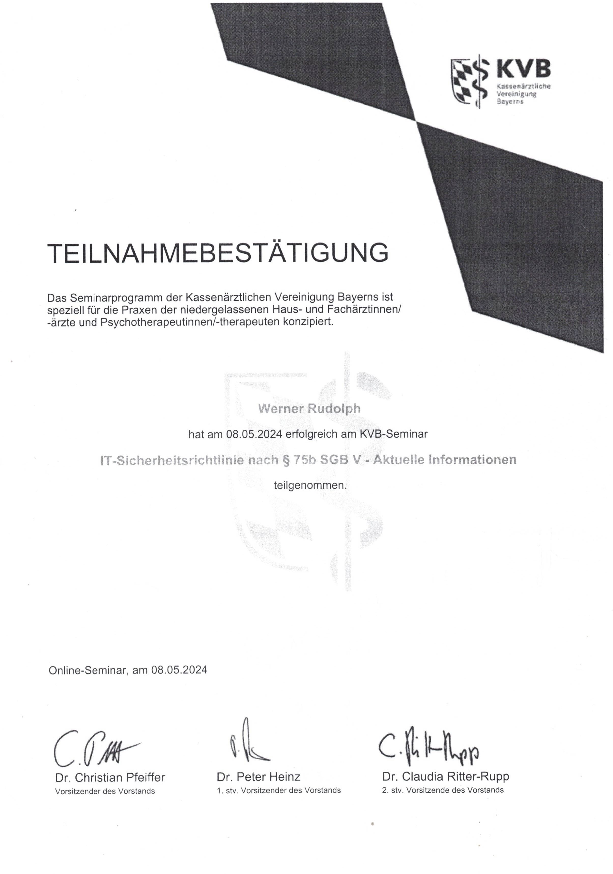 Teilnahmebestätigung IT-Sicherheitsrichtlinie nach §75b SGB V