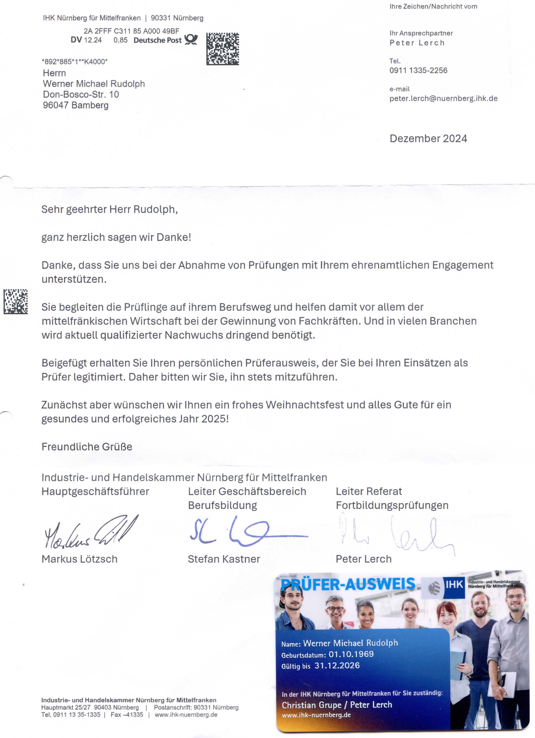 Zertifikat IHK Ehrenamt Werner Rudolph